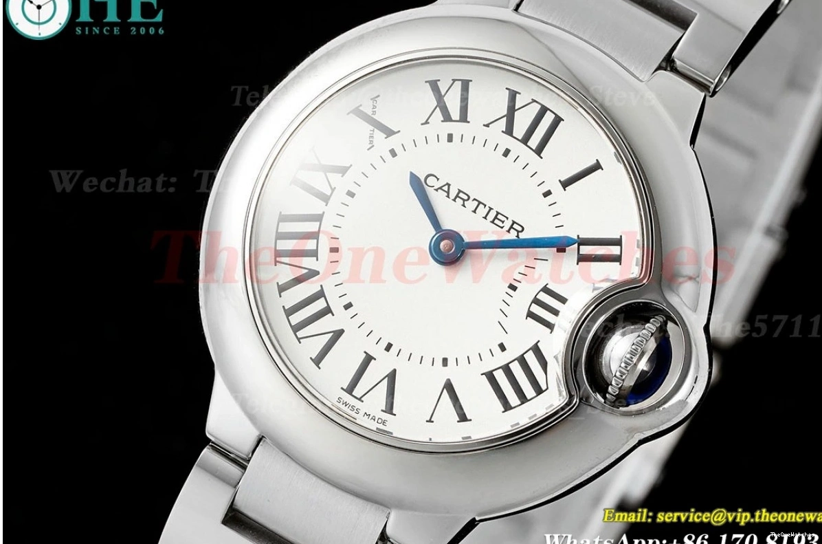 SS Cartier White AF De Bleu Dial SS Ballon 28mm Quartz 0227